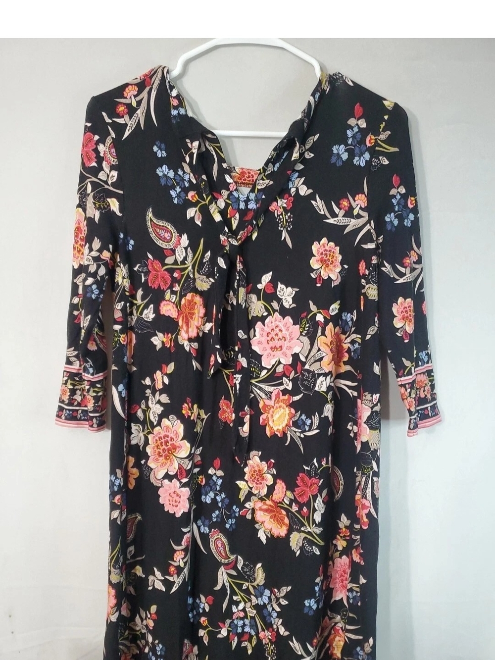 LOFT Dress Women's Size XSP XS Petite Paisley floral 3/4 Sleeve Tie back midi